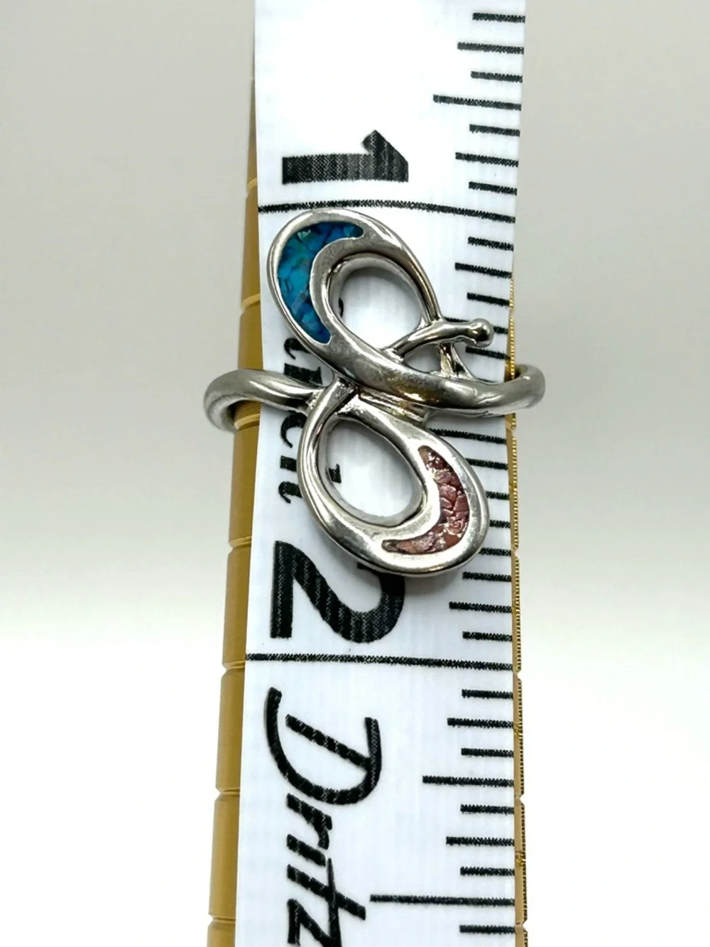 Turquoise Inlay Alpaca Silver Infinity Ring - Picture 6 of 6